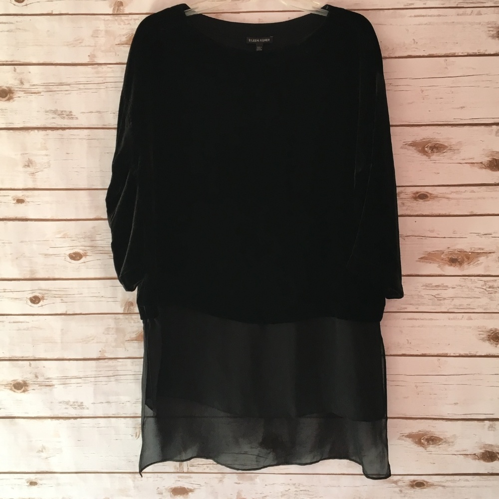 Eileen Fisher Black Velvet Bateau Top Size XS/TP - Picture 4 of 10
